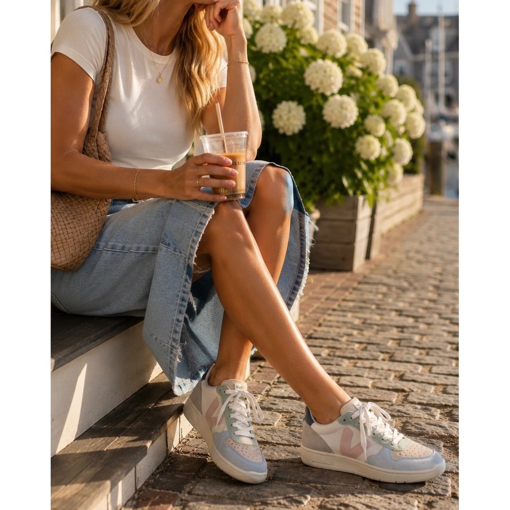 Veja V-10‎ Pastel Colorblock Leather Suede Sneakers Women's US 6 EU 37 Pink Blue
